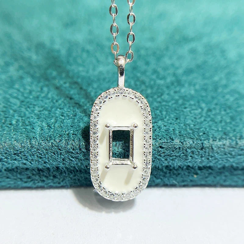 Rectangle 4×6 mm S925 Sterling Silver Pendant Setting, Unset, For Women, Fashion Style