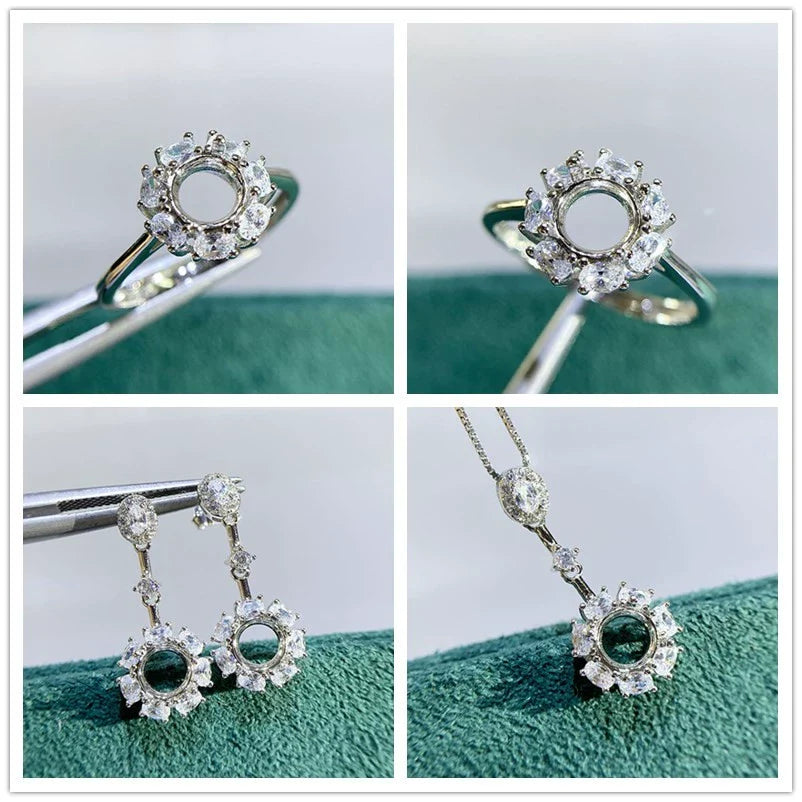 Round 6 mm S925 Sterling Silver Earring Settings, Unset Mount, For Women