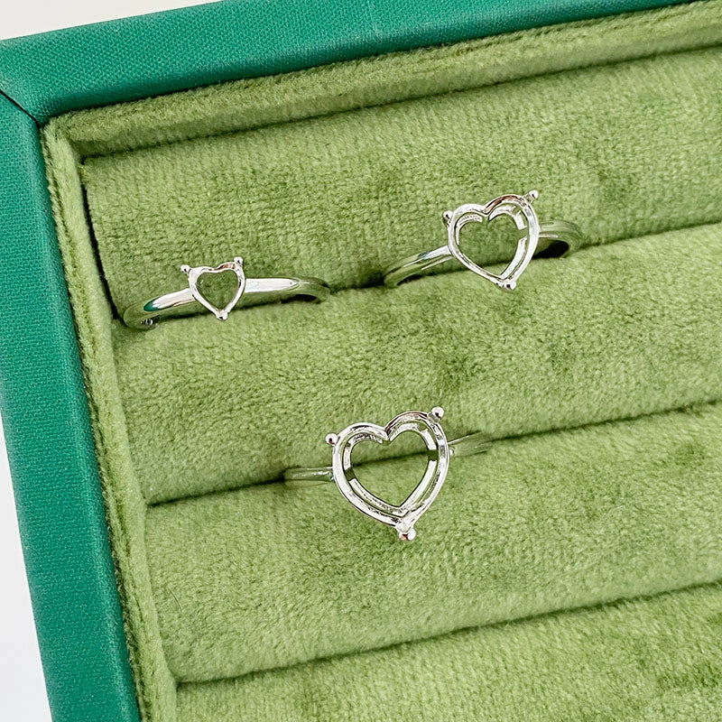 Heart S925 Sterling Silver Ring Setting, Adjustable, Unset, For Women