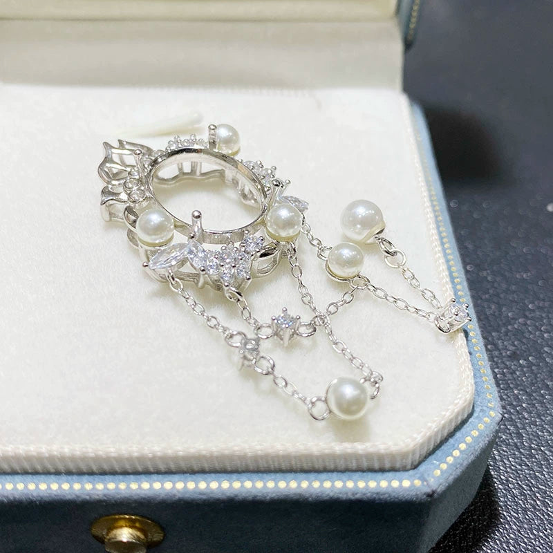 12×16mm Oval S925 Silver Tassel Pendant Setting with Shell Pearl
