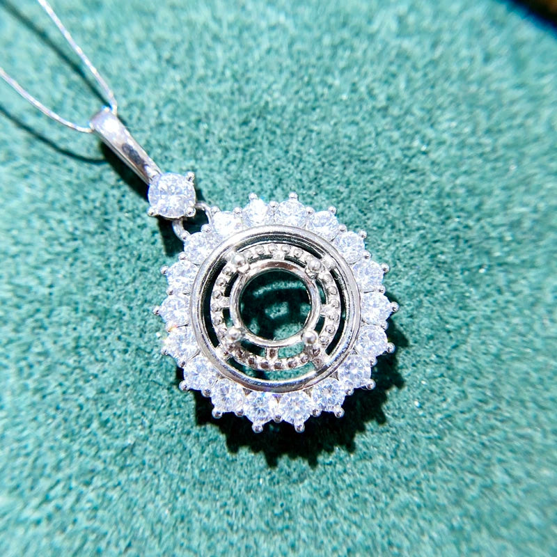 5–9mm Round S925 Silver Pendant Setting for Gemstone Mounting