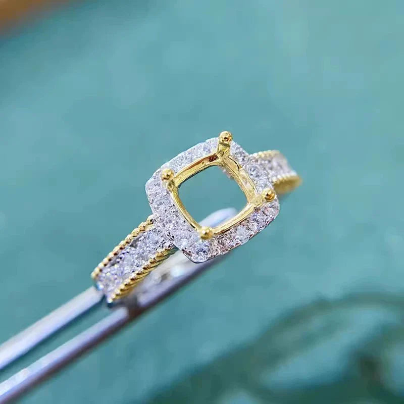 Cushion S925 Sterling Silver, 18K Gold Plated Ring Setting, Adjustable, Unset, For Women