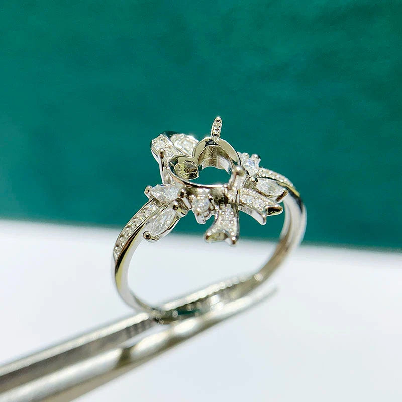 Heart 6×6 mm S925 Sterling Silver Ring Setting, Adjustable, Unset, Fashion Style