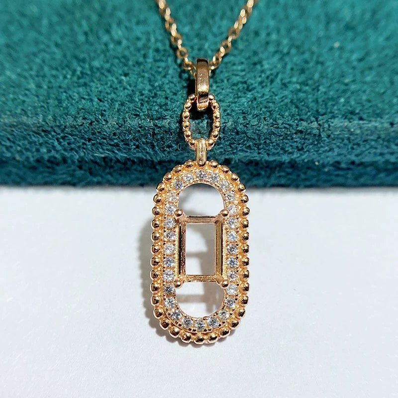 Rectangle 4×6 mm S925 Sterling Silver Pendant Setting, Unset, For Women