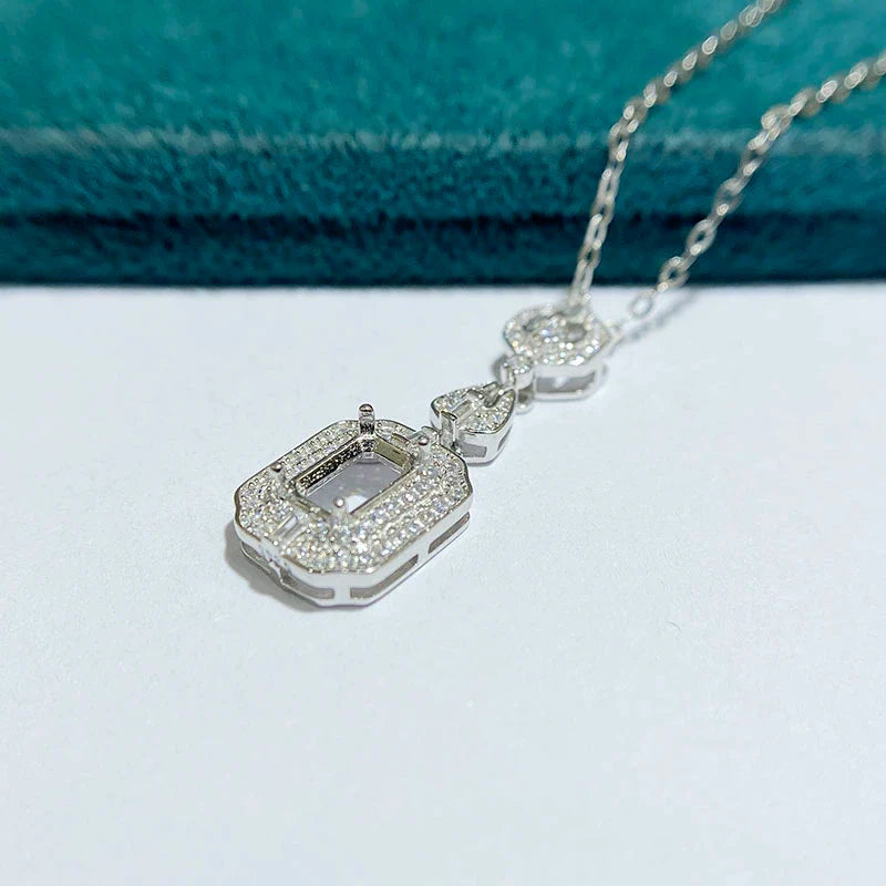 Rectangle 4×6 mm S925 Sterling Silver Pendant Setting, Unset, For Women, Fashion Style