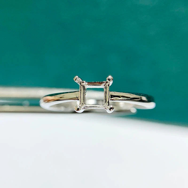 Square S925 Sterling Silver Ring Setting, Adjustable, Unset