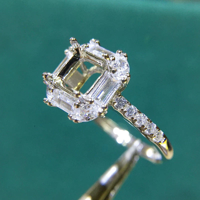 Square 6 mm S925 Sterling Silver Ring Setting, Unset Mount, For Women