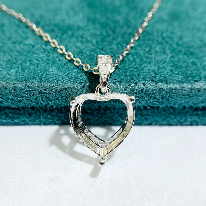S925 Sterling Silver Heart 12 mm Pendant Setting for DIY Jewelry Making