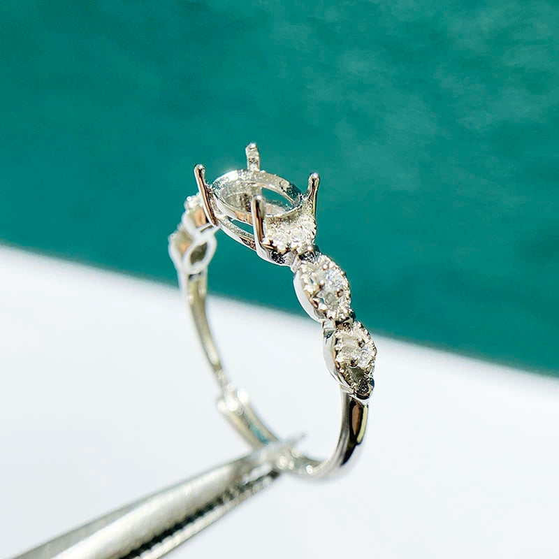 5×7mm Oval S925 Silver Adjustable Ring Setting for Gemstone Mounting