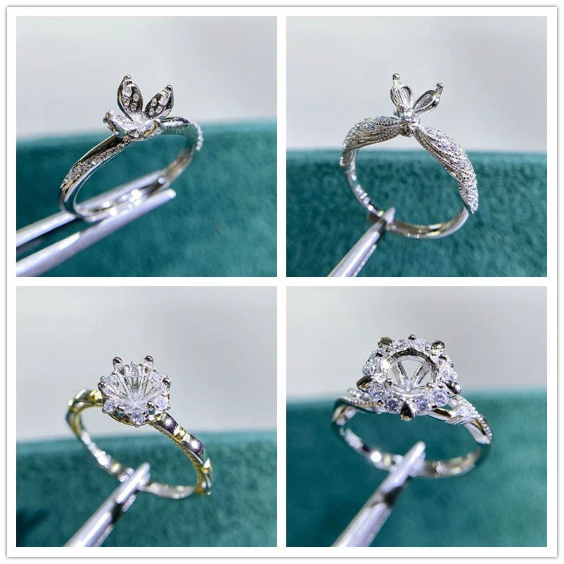 S925 Sterling Silver Round 6 mm Ring Setting for DIY Jewelry Making