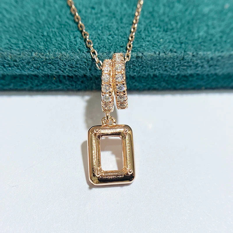 Rectangle 5×7 mm S925 Sterling Silver Pendant Setting, Unset, For Women