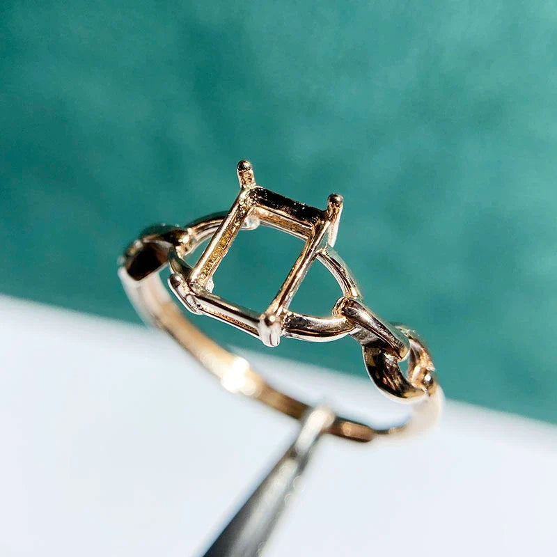 Rectangle 5×7 mm S925 Sterling Silver Ring Setting, Adjustable, Unset, For Women, Minimalist Style