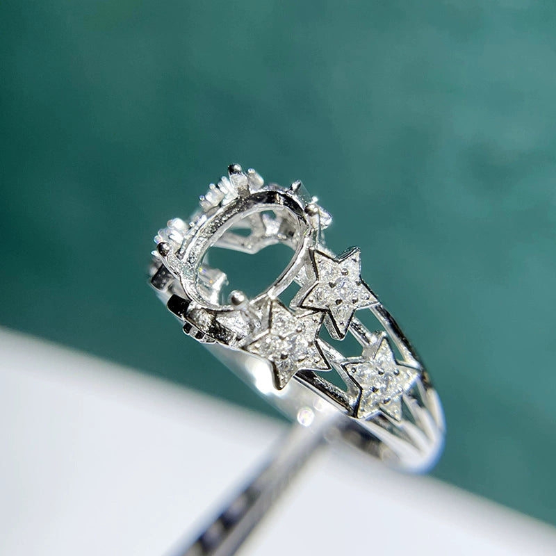 6×8mm / 7×9mm Oval S925 Silver Adjustable Star Ring Setting for Gemstone Mounting