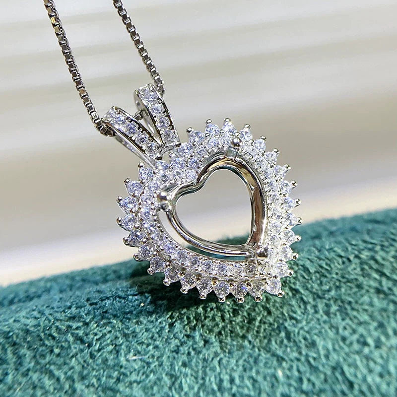 Heart 8 mm S925 Sterling Silver, 18K Gold Plated Pendant Setting, Unset, For Women