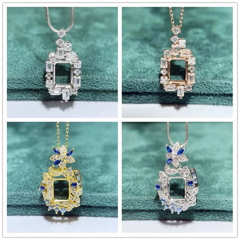 S925 Sterling Silver Square 6×8 mm, 8 mm Pendant Setting for DIY Jewelry Making