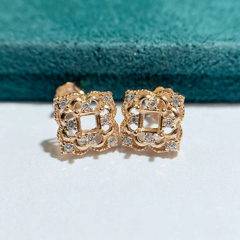 Square 3×3 mm S925 Sterling Silver Earring Setting, Unset, For Women, Fashion Style