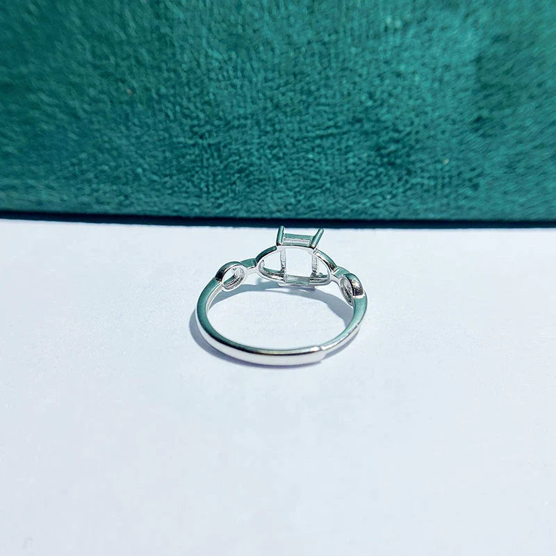 Rectangle 5×7 mm S925 Sterling Silver Ring Setting, Adjustable, Unset, For Women, Minimalist Style