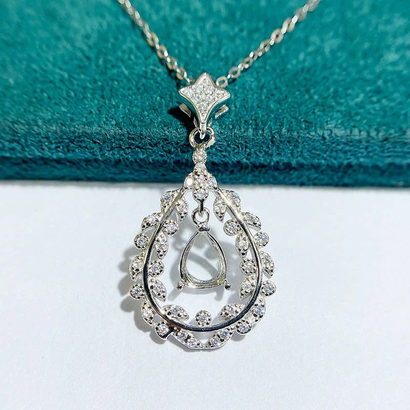 Pear 5×7 mm S925 Sterling Silver Pendant Setting, Unset, Fashion Style
