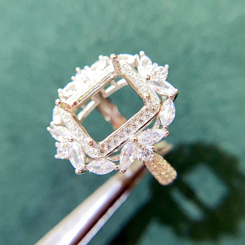 Rectangle 8×10 mm S925 Sterling Silver, 18K Gold Plated Ring Setting, Adjustable, Unset, For Women