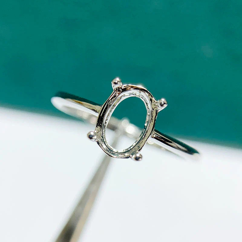 Oval 3×4 mm / 10×14 mm S925 Sterling Silver Ring Setting, Adjustable, Unset, For Women