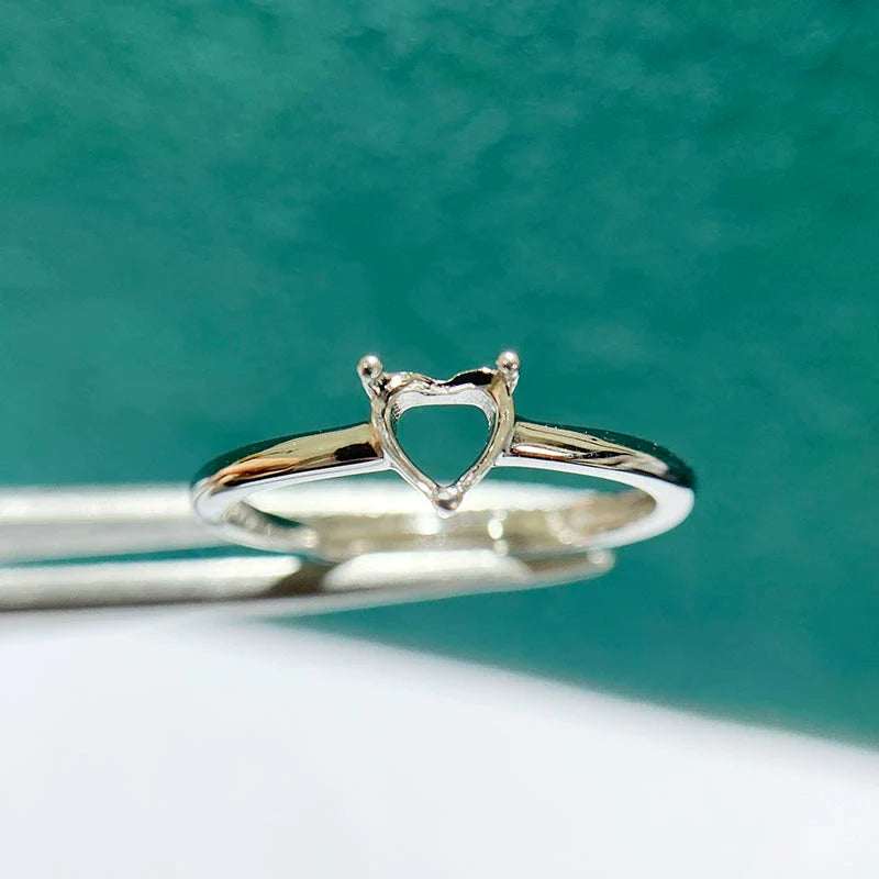 Heart S925 Sterling Silver Ring Setting, Adjustable, Unset, For Women
