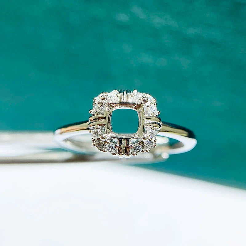 Cushion 5×5 mm S925 Sterling Silver, 18K Gold Plated Ring Setting, Unset