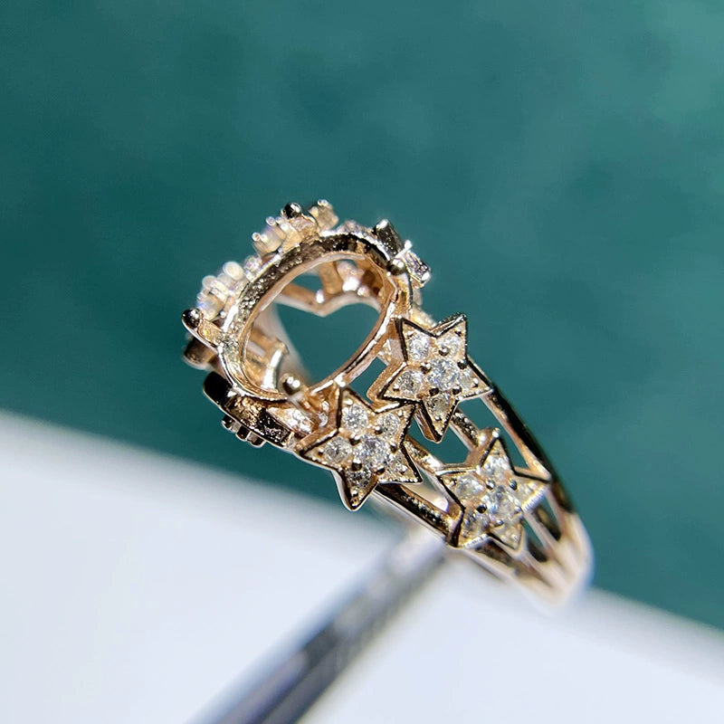 6×8mm / 7×9mm Oval S925 Silver Adjustable Star Ring Setting for Gemstone Mounting