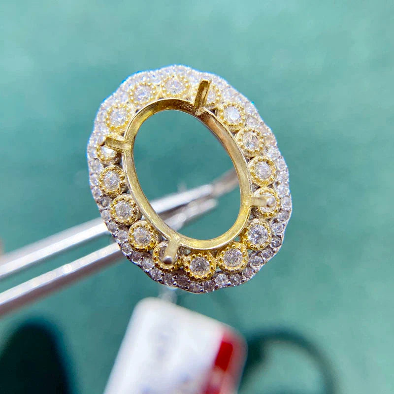 S925 Sterling Silver Oval, Round 10×14 mm, 14 mm Ring Setting for DIY Jewelry Making