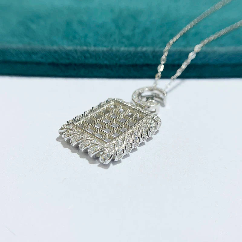 Square 3×3 mm S925 Sterling Silver Pendant Setting, Unset, Cluster Setting, Vintage Style, Light Luxury