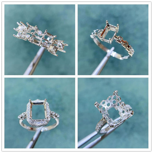 Rectangle 3×4 mm / 5×7 mm / 10×12 mm S925 Sterling Silver Adjustable Ring Setting, for Women, Unset Stone Mount, Empty Ring Setting, New Design Design
