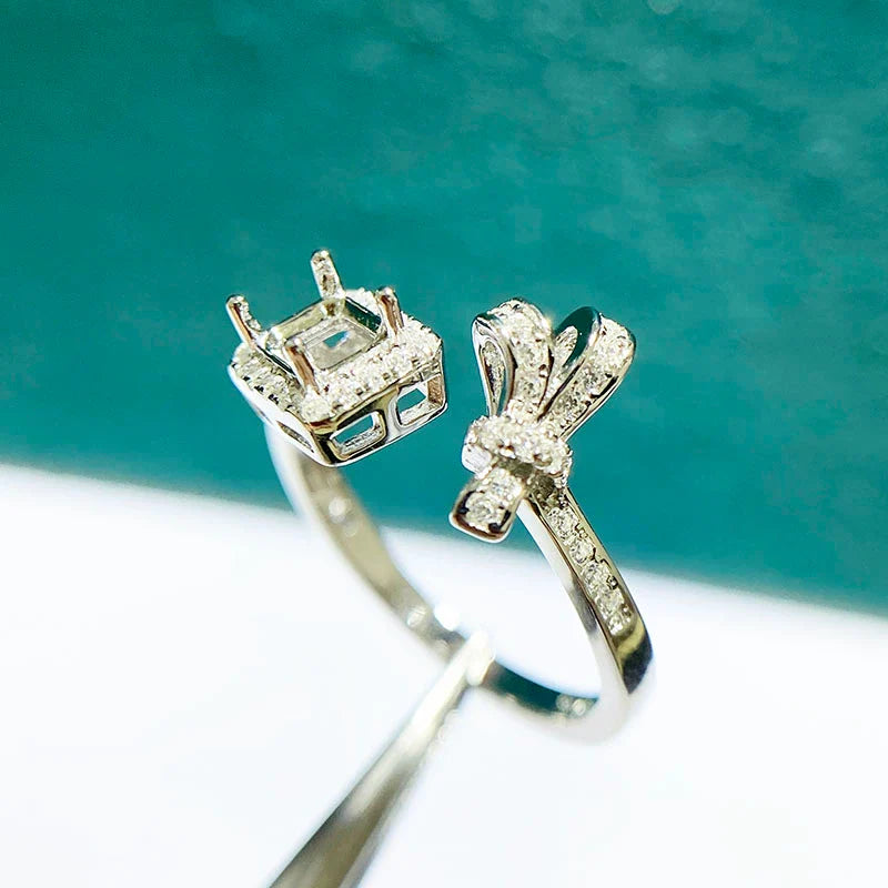 Rectangle 4×5 mm S925 Sterling Silver, 18K Gold Plated Ring Setting, Adjustable, Unset, For Women