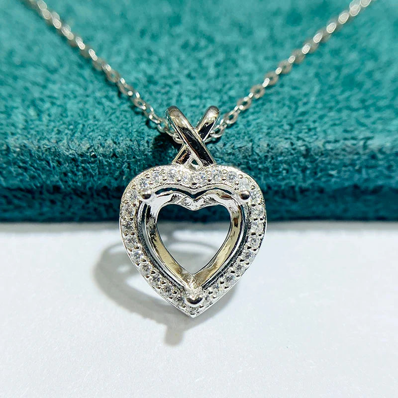 Heart 8×8 mm S925 Sterling Silver Pendant Setting, Unset, Vintage Style, Light Luxury