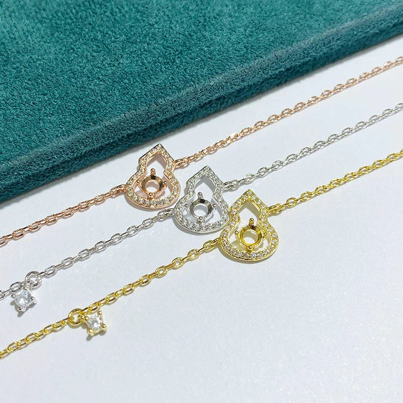 Gourd 4×4 mm S925 Sterling Silver Jewelry Setting, Unset, For Women