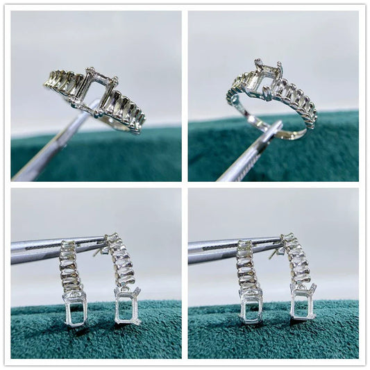 Square 5×7 mm S925 Sterling Silver, 18K Gold Plated Jewelry Setting Set, Ring / Pendant, Unset, For Women