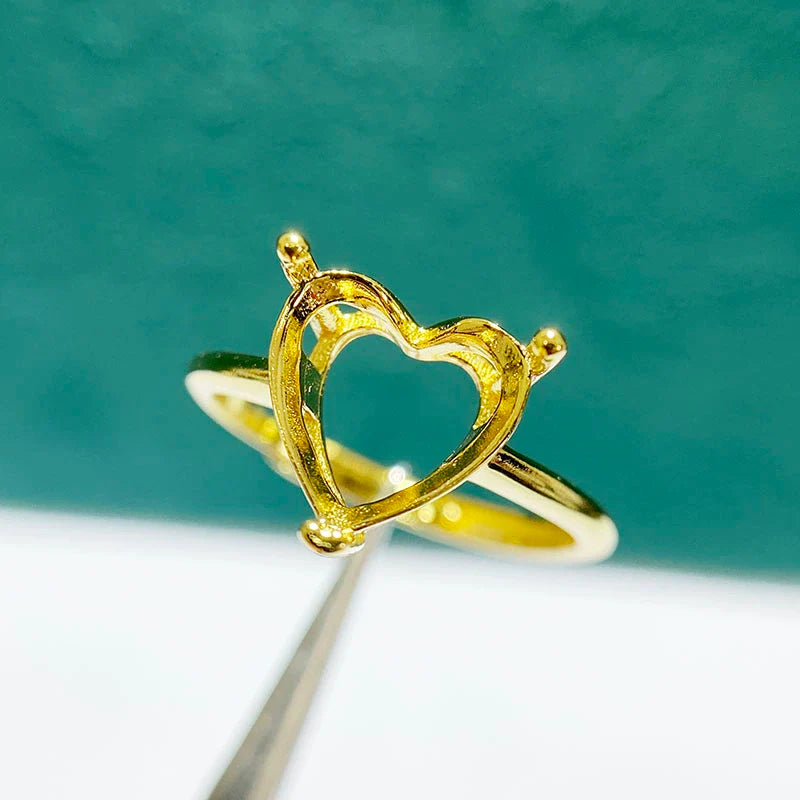 Heart S925 Sterling Silver Ring Setting, Adjustable, Unset, For Women