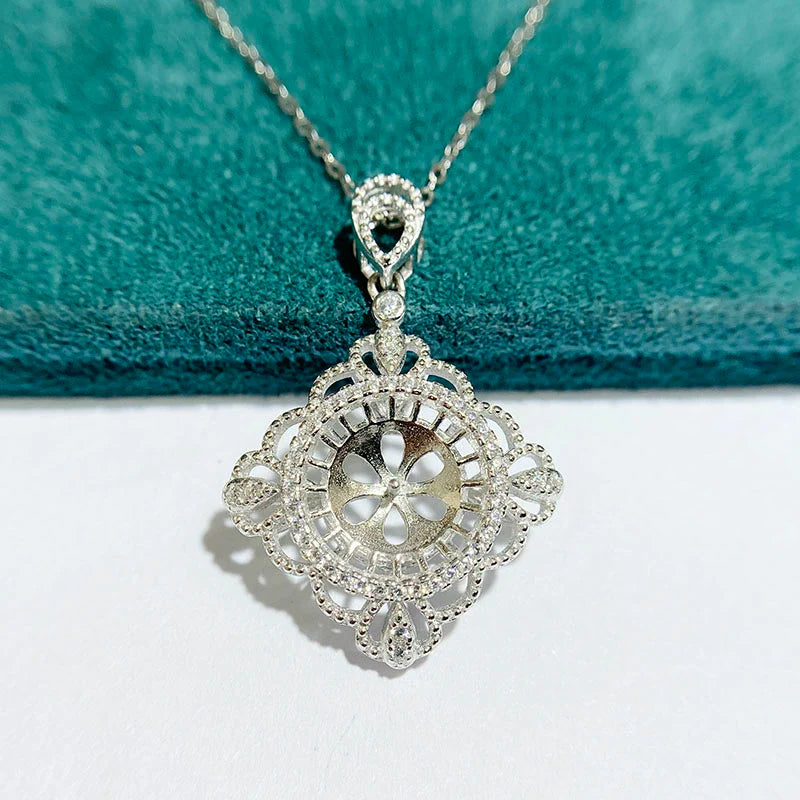 S925 Sterling Silver Pendant Setting, Unset, For Women, Vintage Style