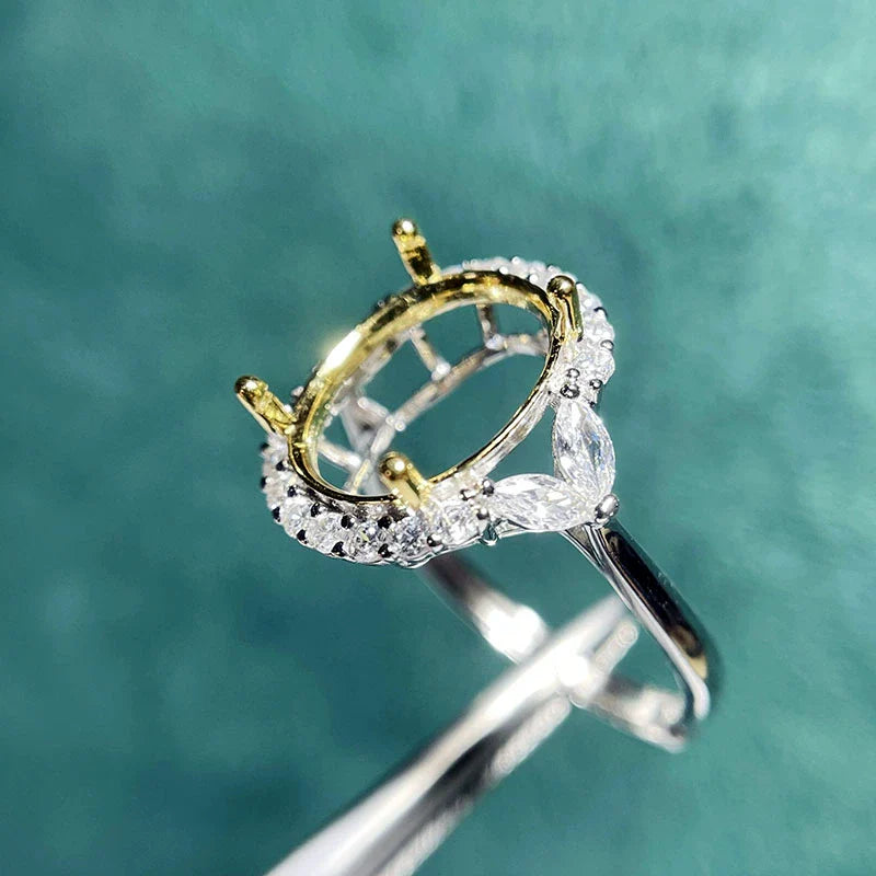 Oval 10×12 mm S925 Sterling Silver Ring Setting, Unset Mount, For Women