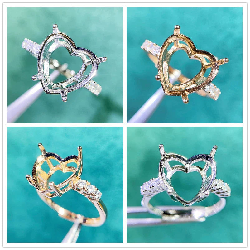 S925 Sterling Silver Heart 12×12 mm, 12 mm Ring Setting for DIY Jewelry Making