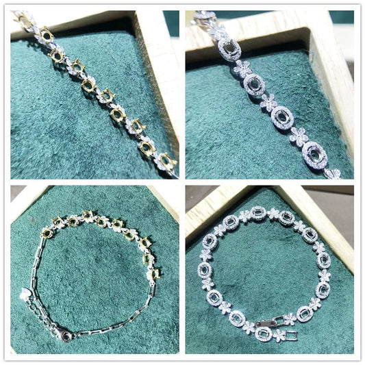 Oval 3×4 mm S925 Sterling Silver Bracelet Setting, Unset Mount, For Women