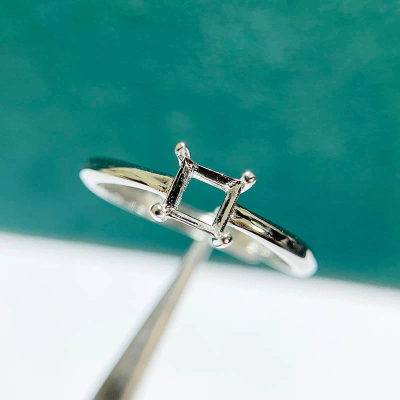 Square S925 Sterling Silver Ring Setting, Adjustable, Unset