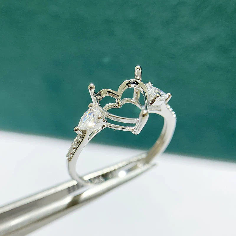 Heart 8×8 mm S925 Sterling Silver Ring Setting, Adjustable, Unset, Fashion Style