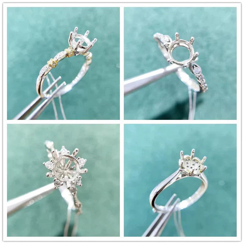 S925 Sterling Silver Round 6 mm, 8 mm Ring Setting for DIY Jewelry Making