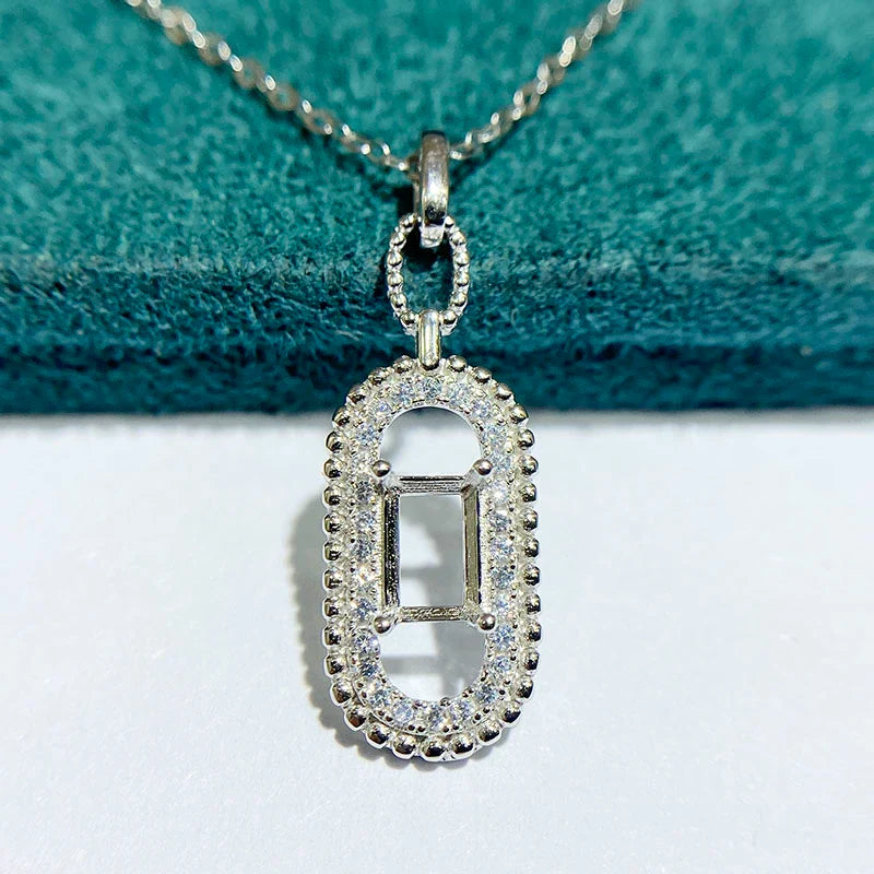Rectangle 4×6 mm S925 Sterling Silver Pendant Setting, Unset, For Women