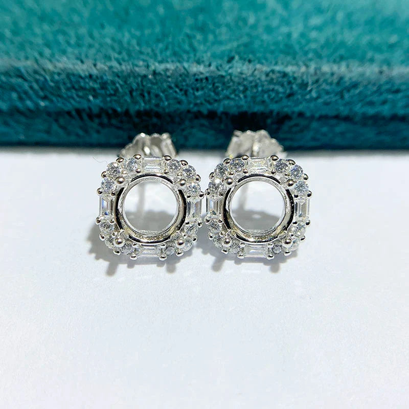 Round 6×6 mm S925 Sterling Silver Earring Settings, Unset Mount, For Women