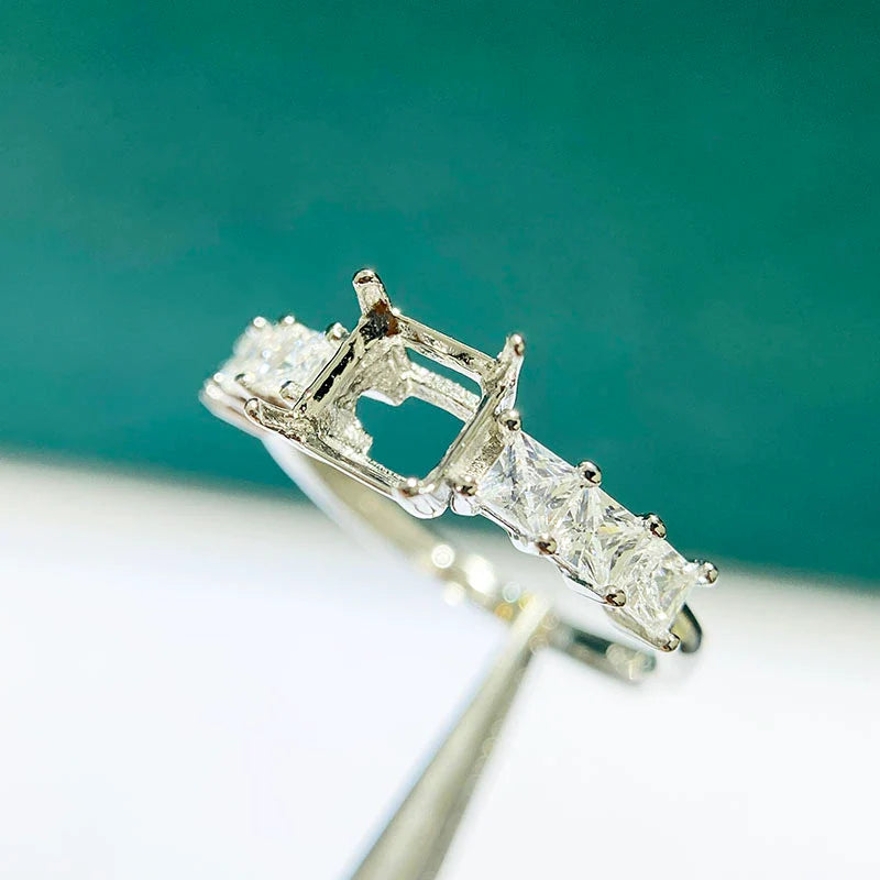 Square 6 mm S925 Sterling Silver Ring Setting, Unset Mount, For Women