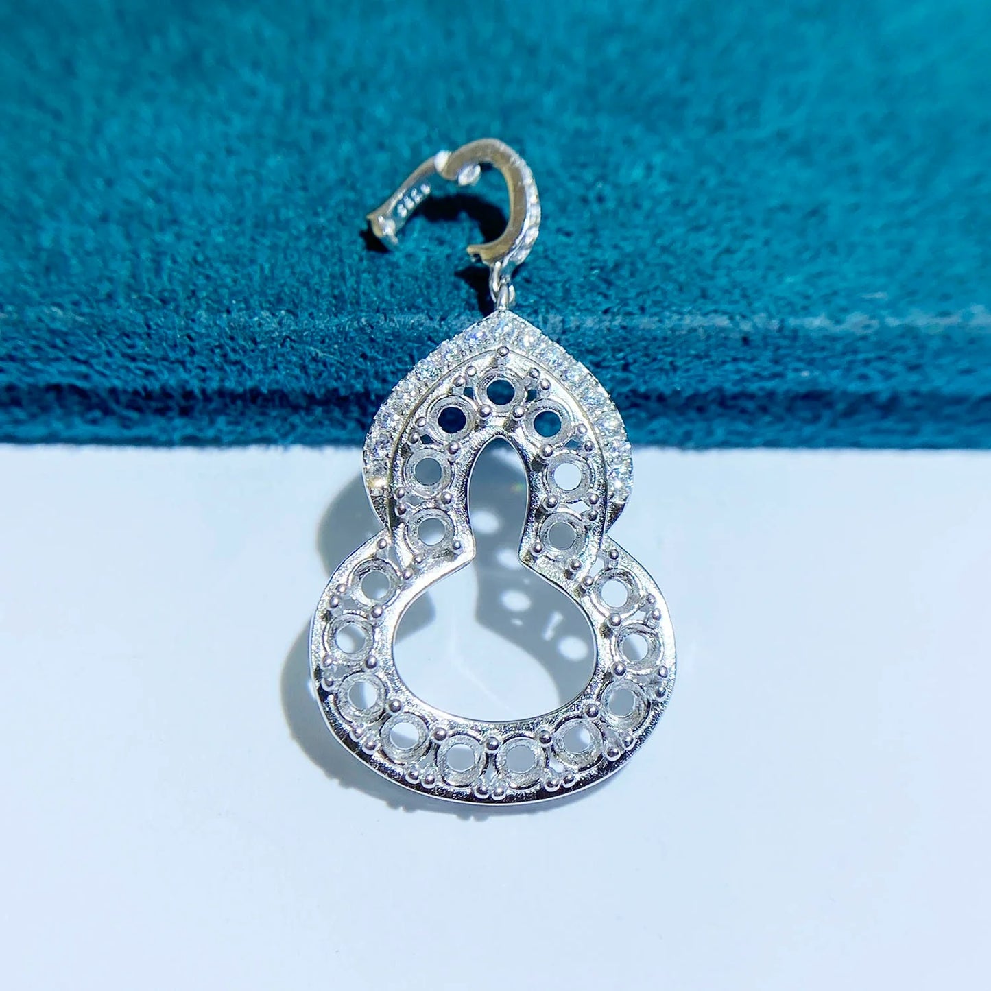 Round 2.5 mm / 6×6 mm S925 Sterling Silver Pendant Setting, Hinged Bail, Gourd Design, Cluster Style, Unset, For Women, Fashion Style