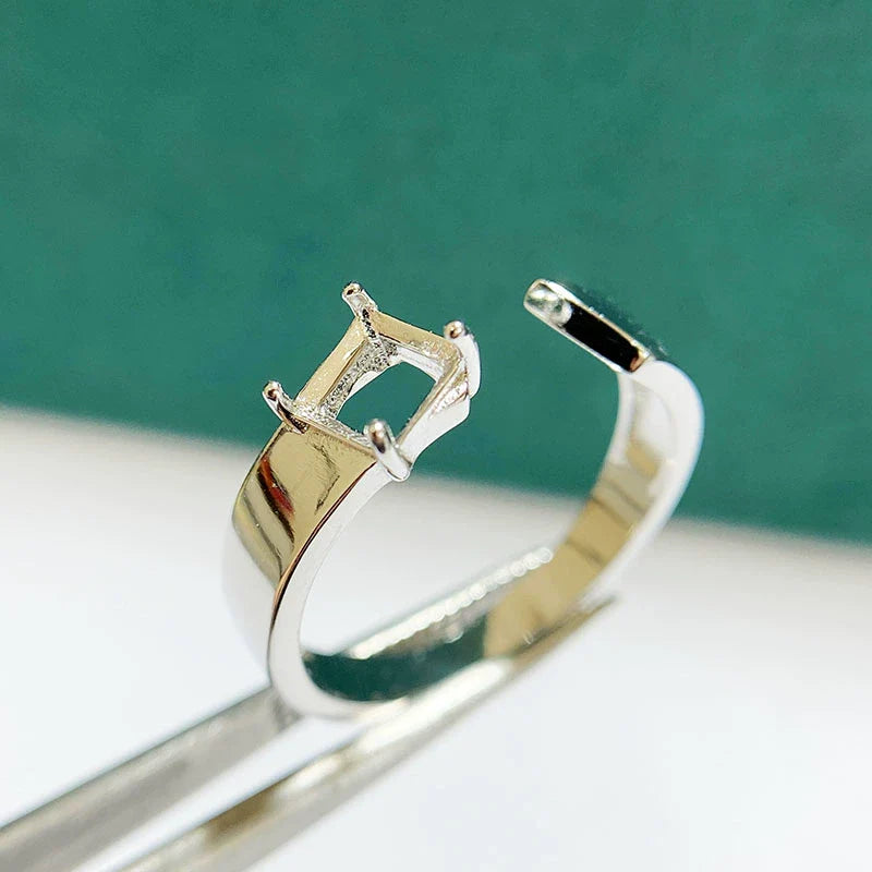Square 5×5 mm S925 Sterling Silver Ring Setting, Unset