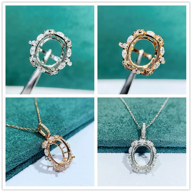 S925 Sterling Silver Oval, Round 10×12 mm, 12 mm Ring Setting for DIY Jewelry Making