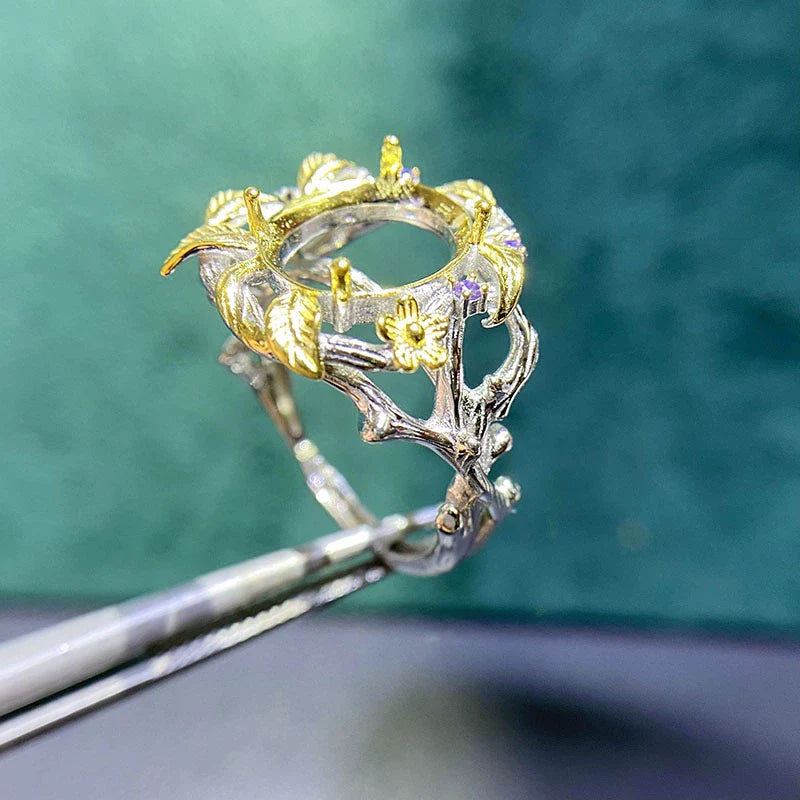 Oval 10×12 mm S925 Sterling Silver Ring Setting, Adjustable, Unset, For Women