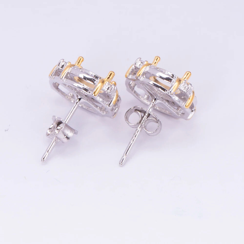 Dual-tone Plated Ring, Earrings, and Pendant Setting Kit 6*8mm, S925 Sterling Silver Material, Suitable for DIY  Jewelry